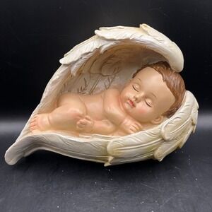Cherubic Baby Angel Wing Figurine Sculpture Sleeping Newborn Decor Art 7" x 5.5"